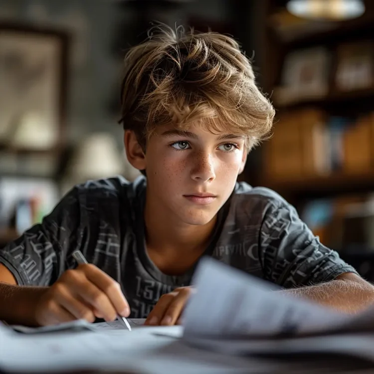 Ein Schüler am Schreibtisch